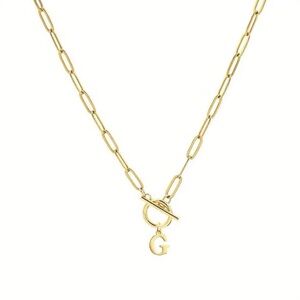 G - Letter Classic Initial Necklace - Stainless Steel-18KGold Plated - Best Gift
